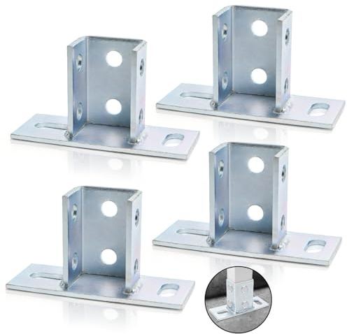 Acshio 4 Pack U Post Base, 2 Slotted Hole Strut Mounts for 1-5/8'' Square Single Channel, Heavy Duty Galvanized Steel Fence Ground Mounting Brackets for Rack Mount Track System