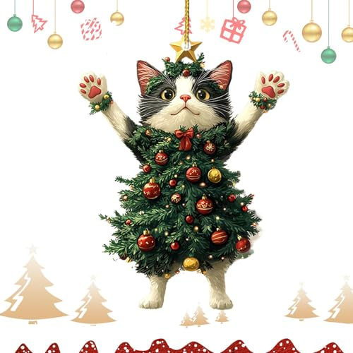Katze Weihnachtsbaum Anhänger Niedliche Katze Weihnachtsschmuck Weihnachtsanhänger Deko Weihnachtsbaumschmuck Für Auto Rückspiegel Tasche Weihnachtsbaumdekoration 8x6x2 cm