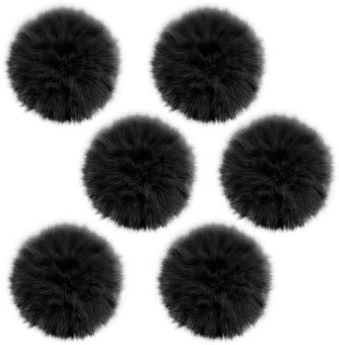 6 Stück schwarze Pompons, Pompons für Hüte, Pompons, Pompons aus Kunstpelz für Hüte, zum Basteln für Haarnadeln, Ohrringe, Halsketten, Schuhe, Kleidungsanhänger, Hochzeitsaccessoires