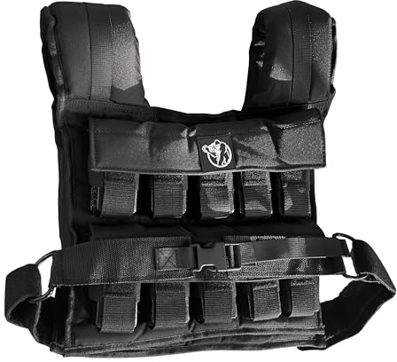 GORILLA SPORTS® Giubbotto Zavorrato - 10/20/30 kg, Regolabile, Ferro, Schiuma TPE, Nylon, Vestibilità Universale, Nero - Weighted Vest, Gilet con Pesi, Gilet Zavorrato con Pesi Inclusi (c) 30kg)