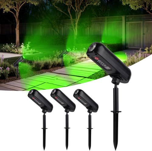 T-SUN 4 Stück Solarlampen für Außen Strahler, Grün Solarleuchten für Außen mit IP65 Wasserdicht, 2 Beleuchtungsmodi Solar Gartenleuchten für Hof Garten Bäume Haustür Garage Weg