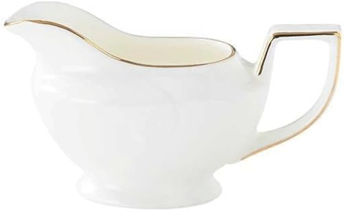 ZQDUFEA Salsera de cerámica con Taza de Leche de 310ML con Boquilla Grande sin Goteo y decoración de Borde Dorado para Calentar Salsas y aderezos para ensaladas