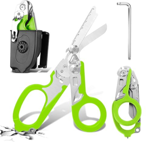 Zengjunwei 6-In-1 Faltbar Rettungsschere, für Outdoor Camping, Grün | Trauma Schere, Notfallschere, verbandsschere, Mit K-Schutzhülle, Schraubenschlüssel für Professionelle Rettungsdienste