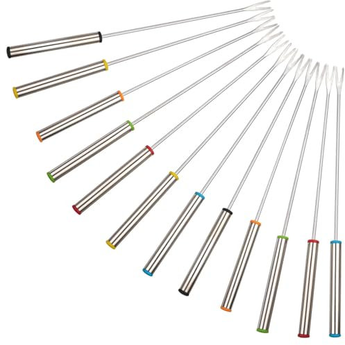 Nicrulp 12 Piezas Tenedores Acero Inoxidable, Fondue de Chocolate de Bombones, Pinchos para Carne, Cubiertos de Tenedor para Aperitivos, Pasteles, Queso(24cm)