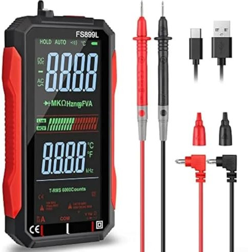 Hasaller Smart Digital Multimeter FS899L Smart Digital Multimeter Electric Tester with Infrared Thermometer USB Rechargeable Current Meter with 6000 Counts