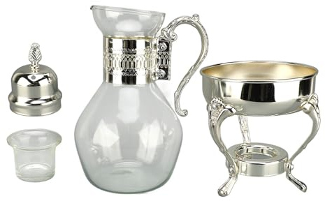 CHICIRIS Vintage Coffee Pot Set, Glass Tea Kettle Turkish Teapot Milk Warmer with Cup, Hot Cold Water Pitcher for Home, Decorative Ornament (Silver)