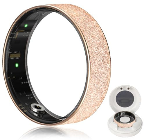 Smart Ring Fitness Tracker – Monitoraggio del sonno, cardiofrequenzimetro, contapassi, impermeabile, anello curvo digitale con custodia di ricarica per iOS/Android, ideale per uomini e donne