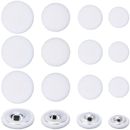 CABODYALS 100 pieza de 4 estilos de Botones de Repuesto de Tela de Aluminio Blanco Pequeños Planos Y Redondos Recubiertos de Tela Botón de Metal para Coser Ropa de Mujer Bolsos Vestidos de Novia Abrig