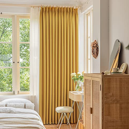 Sunblock - Cortina plisada con alzapaños, 132 cm de ancho x 182 cm de largo, color amarillo ocre, ideal para ganchos de dormitorio incluidos para barra transversal y riel elegante panel de bloqueo de