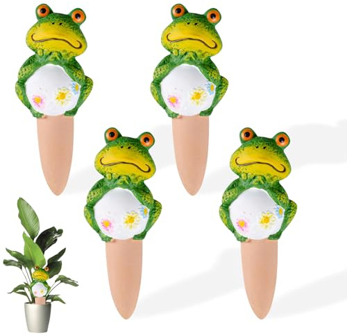4 Stück Frosch Tonkegel Bewässerung Set,105ml Selbstbewässernde Pflanzenbewässerung für Urlaub,Tonspitzen Wasserspender für Topfpflanzen,Niedliche Frosch Bewässerungskugeln für Innen & Außen Pflanzen