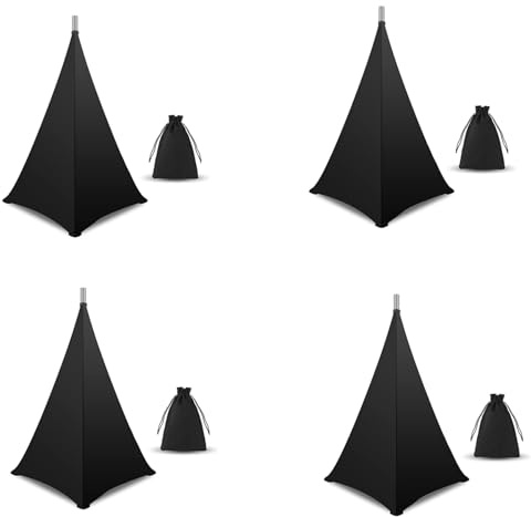 Goufride 4 fundas para altavoces de DJ, trípode con bolsa de transporte, cubierta negra de 360 grados para boda, concierto de escenario