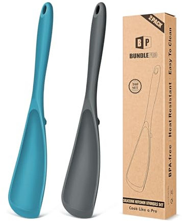 Pack of 2 Cooking Spoons for Non Stick Cookware, Multifunction Spatula Spoon BPA-Free, One-Piece Design, Suitable for Scooping, Scraping, Serving and Mixing(Gray-Blue)