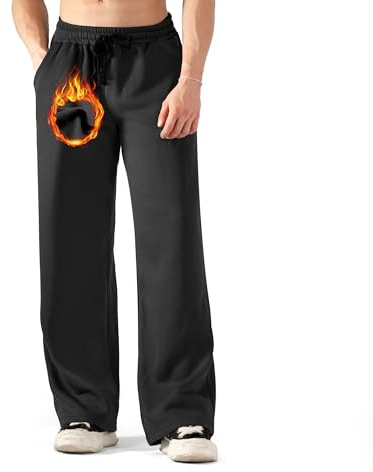 ineepor Pantalon Chandal Hombre Invierno Pantalon Deporte Baggy Pierna Forro Polar Cálido Algodon Anchos y Recta Casual Running Jogger Cintura Elástica con Bolsillos y Cordón Ajustable XS-5XL
