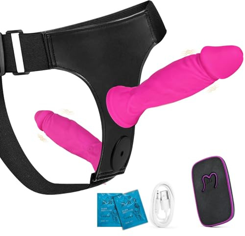 2 in 1 Strap on Dildo with Remote Control, 7 & 5 Inch Double Dildo with 10 Vibration Frequencies, Couples & Gay Sex Toys, Anal Toy for Men & Women (Rose)