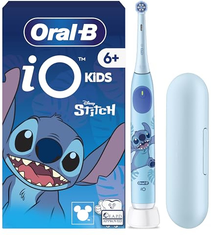 Oral-B iO Kids Disney Stitch Electric Toothbrush, 1 Toothbrush Head, 1 Travel Case, 3 Modes with Kid-Friendly Sensitive Mode, 2-Min Music Timer, for Ages 6+