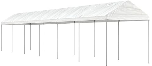 Pabellón de Exterior, Estructura de Acero Galvanizado y Techo de Polietileno, Diseño Resistente a UV y Lluvia Ligera, para Jardín, Terraza, Fiestas o Camping, Color Blanco, 13.38x2.28x2.69 m