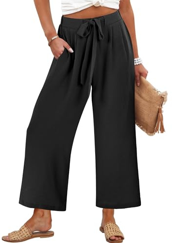 Caracilia Womens Wide Leg Palazzo Pants Cropped High Waisted 2026 Summer Casual Loose Lounge Flowy Travel Work Trousers Black Small