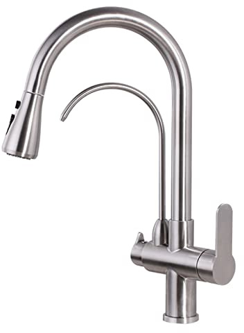 SLCHJX 3 Way Kitchen Taps with Pull Out Spray Stainless Steel Swivel Multi-Function Kitchen Water Purifier Faucet Brushed