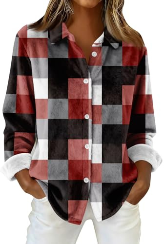 Chemise en Flanelle pour Femmes Chemises à Manches Longues pour Femmes Blouse en Molleton Hauts décontractés à Boutons Black M