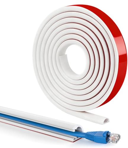 White Silicone Cable Trunking, 6M Self Adhesive Tape Cable Extension Cord Covers for Wires on Wall D Shape Conduit Trunking Soft Cord Hider