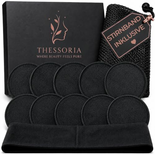 Thessoria Almohadillas desmaquillantes lavables – Almohadillas de algodón reutilizables con 2 lados y núcleo de esponja – Mezcla de materiales de bambú – Almohadillas desmaquillantes facial – Juego