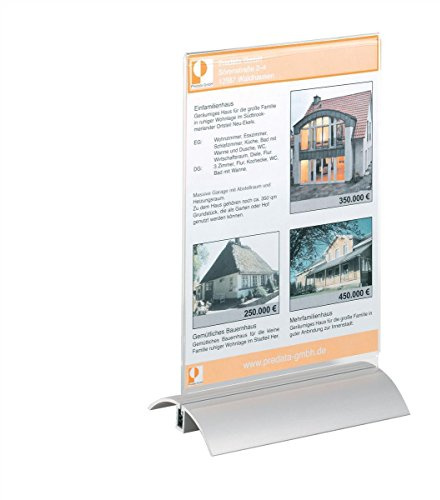 Durable Tischaufsteller A5, Desk Presenter De Luxe, silber, 858819 | Menükartenhalter aus Acryl und Aluminium, Werbeaufsteller beidseitig lesbar, 150 x 237 x 85 mm