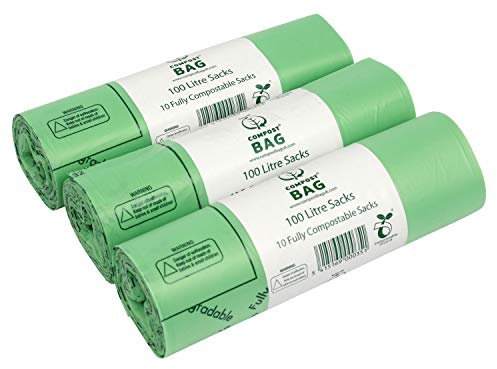 100L x30 Heavy Duty Compostable Food Waste Sacks - Compost Bag Food Waste Bin Liners - EN 13432 - Compost Bags with Composting Guide - 100 Litre