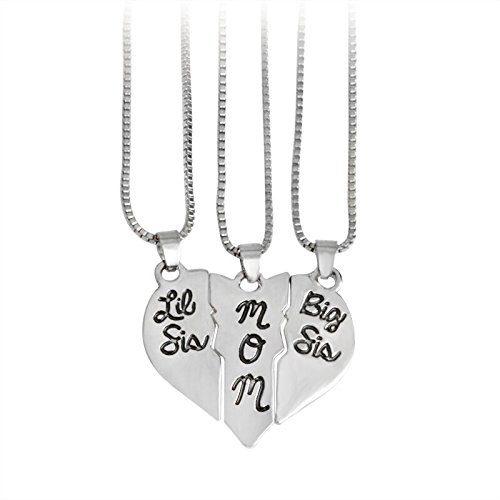 Hanessa Damen-Schmuck 3-Partner-Ketten silberne Hals-Ketten Herz-Puzzle-Anhänger Lil Sis Big Sis Mom Zinklegierung in Silber/Tochter/Frauen/Schwester/Schwestern/Mädchen/Mutter