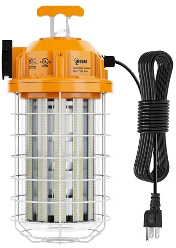 RIUVAO 150W LED Temporary Work Light Fixture 24000 Lumen Daylight White 5000K IP64 Dust & Waterproof Stainless Steel Protective Cover for High Bay Construction Jobsite Workshop (150)
