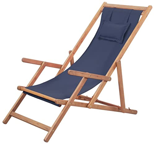 vidaXL Sdraio Pieghevole Tessuto Blu Regolabile Prendisole Sedia da Spiaggia