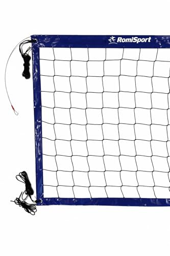 RomiSport professionelles Netz für Beachvolleyball Volleyball 8.5m, 9.5m professionelles Netz zum Strandvolleyball Rot Blau Gelb wetterfest draußen drinnen