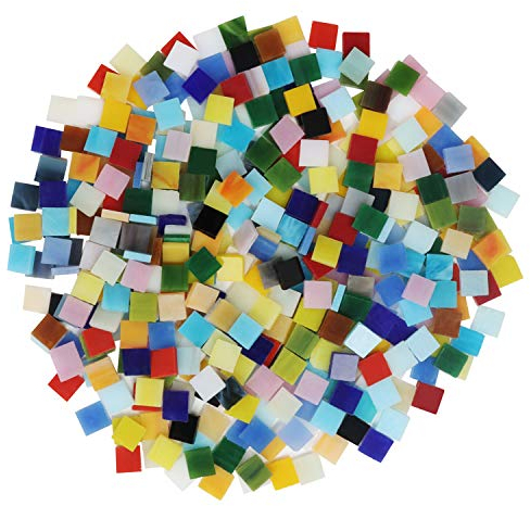 Belle Vous Mosaik Steine Bunt Glas (700 Stück / 500g) - 1 x 1 cm Deko Steinchen - Sortierte Quadratische Mosaiksteine zum Basteln Set für Heim Deko, Fotorahmen, Blumentöpfe, Spiegel & Kunsthandwerk
