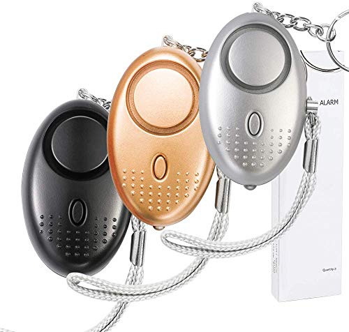 Alarme Personnelle Durgence avec Torche LED, 3 Pièces 140db Alarme Portative de Sécurité Anti Agression pour Femmes/Enfants/Personnes âgées/Étudiant/Joggeur (Or & Argent & Noir)