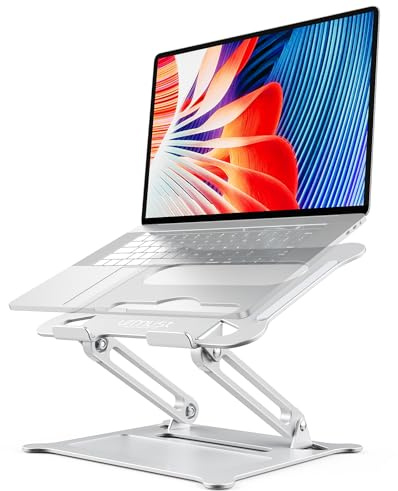 urmust Laptop Stand, Adjustable Laptop Stand for Desk,Ergonomic Multi-Angle Laptop Holder with Heat-Vent, Compatible with MacBook Air Pro, Dell, HP, Lenovo Light Weight Aluminum Up to 15.6(Silver)