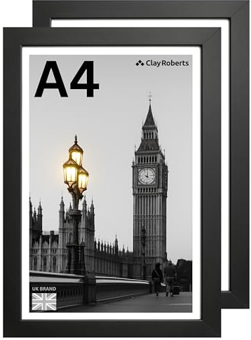 A4 Photo Frame, Black, Pack of 2, Picture Frame, Certificate, Art Print Poster, 21cm x 29.7cm, Black Frames, A4 Photo Collage Gallery Display