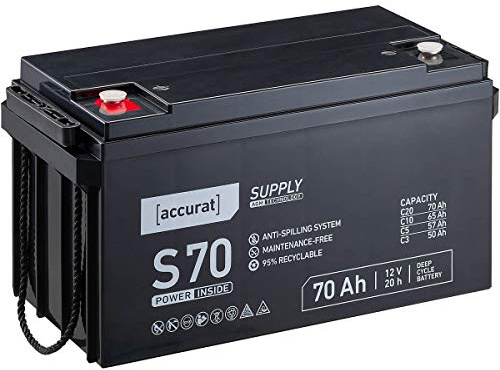 Accurat AGM Batterie S70-12V, 70Ah, zyklenfest, wartungsfrei, Blei Akku