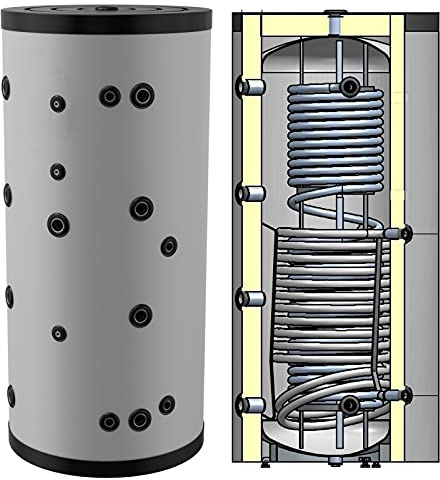 Hygienespeicher, Boiler mit Edelstahlwellrohr zur legionellenfreien Trinkwasseraufbereitung mit 1 zusätzlichen Wärmetauscher, Pufferspeicher, Trinkwasserspeicher 300 Liter