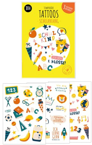 Kindertattoo Schulanfang, 3 Bögen Tattoo-Kinder, Geschenkidee Schultüte, Geschenke Schuleinführung, Kinder-Tattoo Mitgebsel, Aufkleber Schultüte, Mal Mich Bunt
