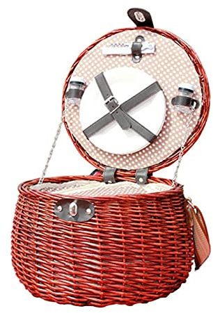 scosao Picknickkorb 2 Personen mit Kühlfach Picknickkoffer Weidenkorb Groß Pflanzkorb mit Handler, Weidengeflecht Korb mit Tellern, Weingläsern, Besteck für Camping, Outdoor, Valentinstag, Weihnachten