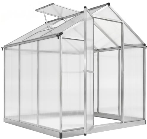 Outsunny Serre de Jardin en Aluminium Polycarbonate, Serre avec fenêtres supérieures réglables, Porte battante, abri extérieur résistant aux intempéries pour Plante Fleur, 242x190x195 cm, Transparent