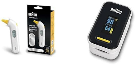Thermomètre auriculaire Braun ThermoScan 3 IRT3030 & Oxymètre de pouls 1 de (saturation en oxygène, taux d’oxygène sanguin, précision clinique, dispositif médical certifié) YK-81CEU