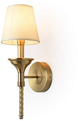 Applique da parete in rame nordico Apparecchio di illuminazione per interni industriale E14 Applique da parete semplice Finitura dorata con paralume in tessuto bianco a imbuto Applique da parete 16,