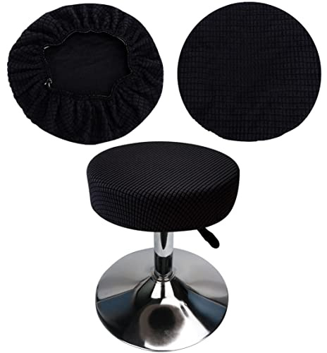 HuaLiSiJi Hockerbezug Rund 30-40cm Luxuriöser Stoff, Dehnbar Knitterfrei Waschbar Staubdicht Weich und Langlebig, Verwandelte die Hocker in Sekunden (1, Schwarz)