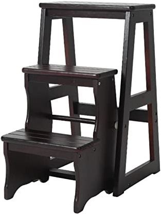 CHEMYO Escabeau 3 marches en Bois échelle Chaise, Chaise d'escalier Domestique Pliante Portable escabeau bibliothèque Monter échelle Tabouret, Support à Fleurs Banc à Chaussures