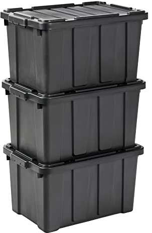 Iris Ohyama, Scatole Pieghevoli, 50L, Set di 3, Nero, Grande, Solido, Impilabile, Per Garage, Scaffali, Scatola Organizer, Plastica, Contenitore, DDSKT-450