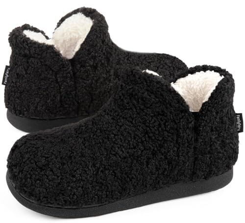 FamilyFairy Women's Slippers Boots Warm Memory Foam Ladies Bootie Black 5-6