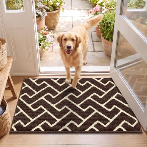 Biscpro Indoor Door Mats,50x80cm Door Mat Non Slip Backing,Dirt Trapper Mat Absorbent Non-Slip Doormat for Entrance,Inside,Kitchen,Front Back Door,Pets and Garden-Dark Brown