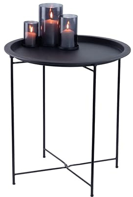 CeleBig® Gartentisch | Klapptisch Schwarz | ø47cm H 50cm | Beistellt Tisch Rund | Dekotisch | Sofatisch mit Abnehmbare Tablette | Couchtisch | Nachttisch | Kerzentisch | Schwarz