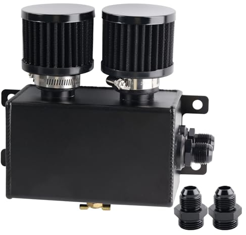 BAGARAATAN 1.2L Dual Filter Engine Oil Catch Can Tank，AN10 and AN8 Fitting and 2 Air Filters Oil Catch Reservoir Tank Can Breather Kit Aluminum