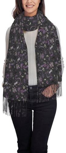 LimPac Damen-Winterschal, Kaschmir-Schal mit langen Fransen, 198,1 x 71,1 cm, Violett und Blaugrün, Lila Schwarz Goth Gruselig, One size